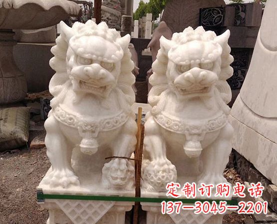 天津精美手工汉白玉狮子石雕