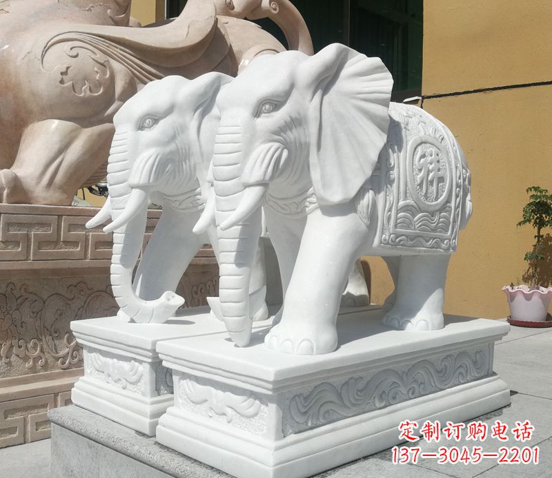 天津汉白玉吉祥如意门口招财大象石雕