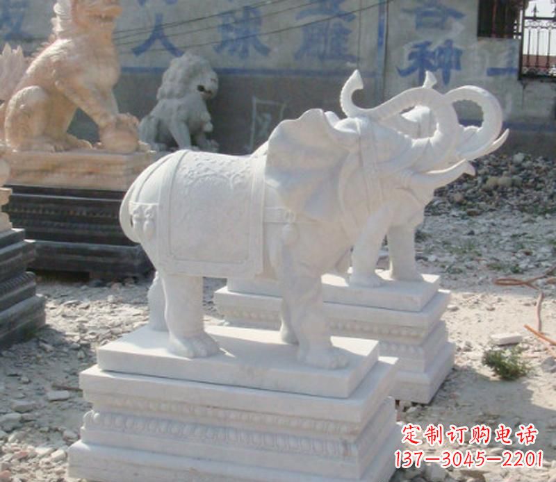 天津汉白玉卷鼻喷水大象