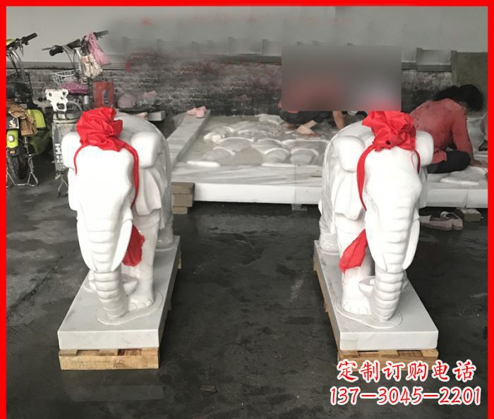 天津汉白玉雕刻招财小象，让你的家门口更加灵气