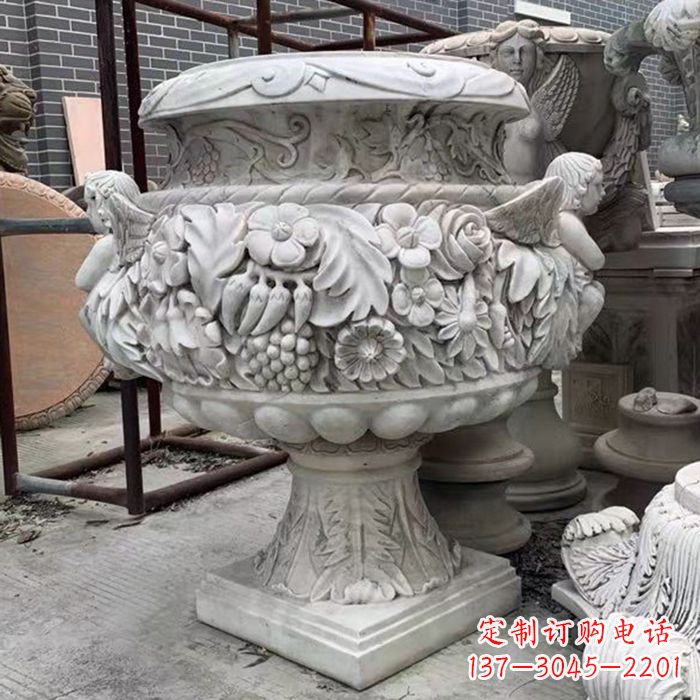 天津汉白玉欧式人物花盆雕塑