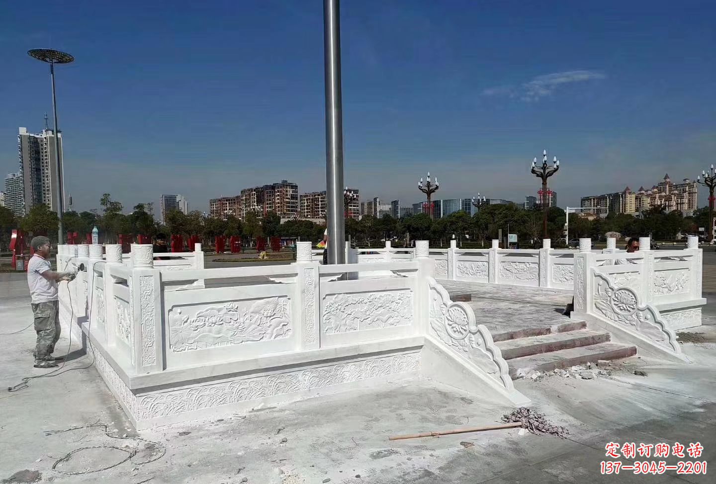 天津汉白玉升旗台 广场校园石雕栏板雕塑