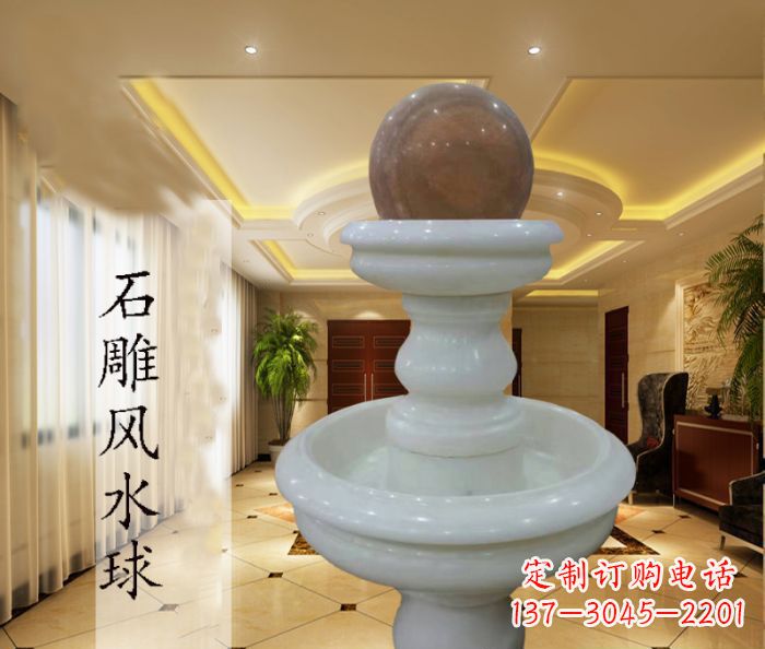 天津汉白玉双层风水球别墅石雕