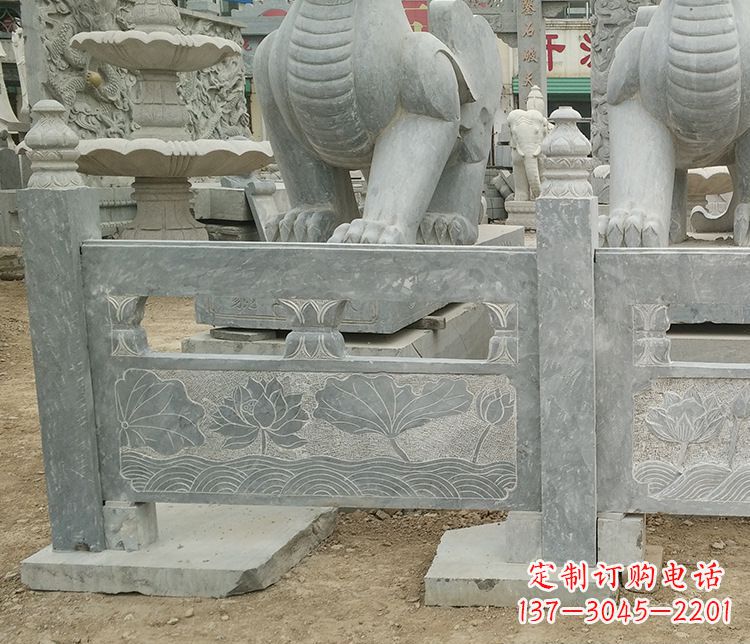 天津荷花石浮雕仿古栏板石雕