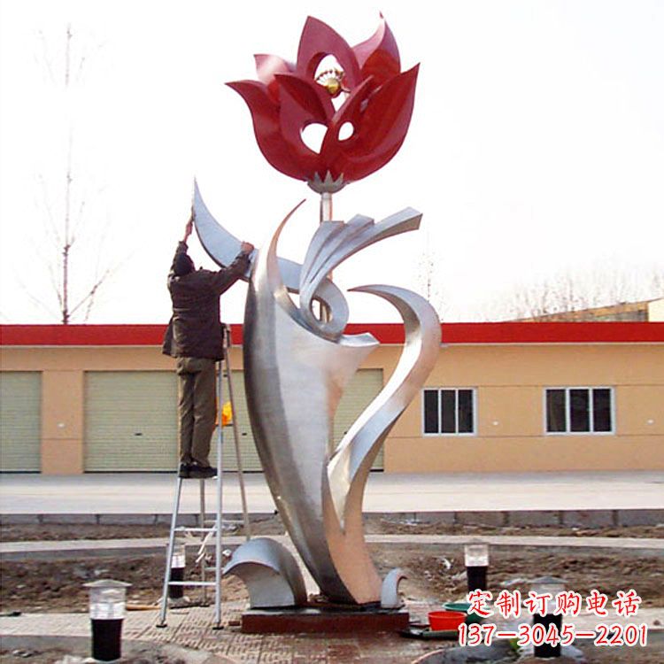 天津户外大型不锈钢雕塑玫瑰花