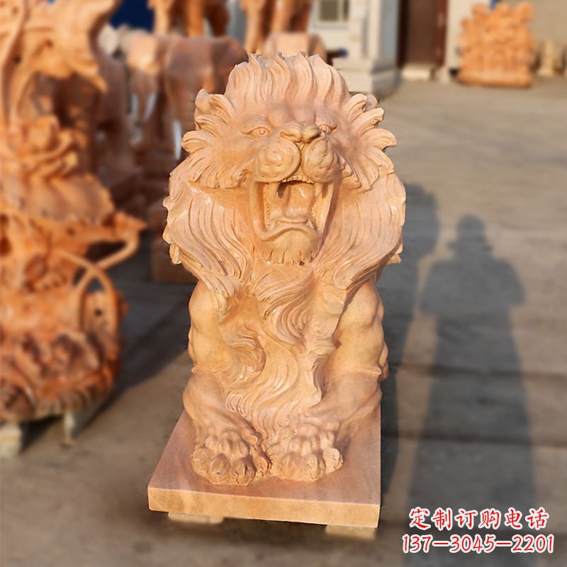 天津象征力量的汇丰狮子红石雕