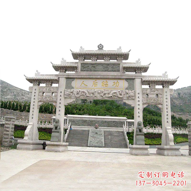 天津艺术精美的汉白玉三门石雕塑牌坊