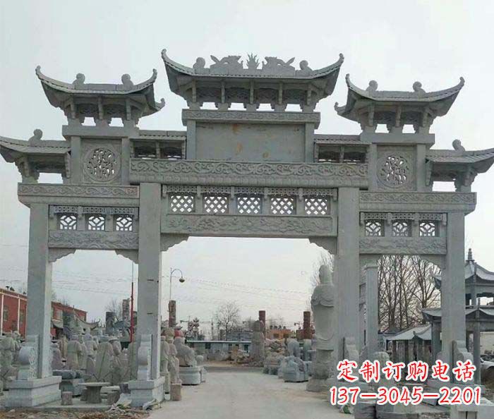天津三门牌坊石雕,精美汉风石雕装饰景区