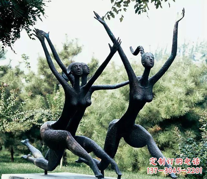 天津美女奔跑公园抽象人物铜雕