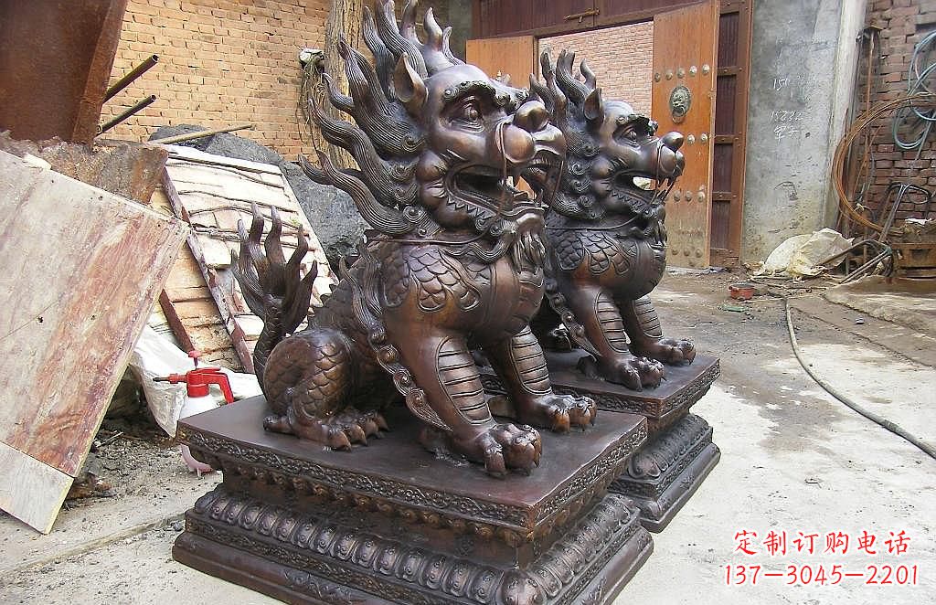 天津传统工艺精制–钜细工艺麒麟铜雕