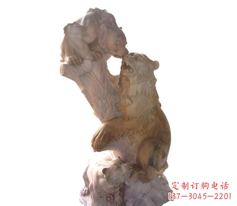 天津母子狗熊石雕公园动物雕塑
