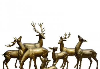 天津精致精美，欣赏黄铜色鹿群雕塑