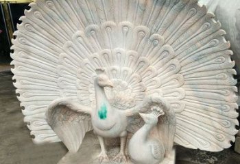 天津汉白玉孔雀雕塑，传统工艺精致塑造