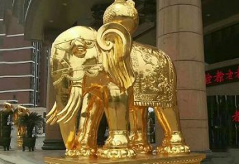 天津鎏金大门大象铜雕，招财辟邪吉祥动物雕塑