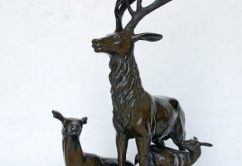 天津艺术之美，母子鹿驯鹿铜雕