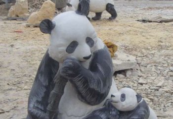 天津母子熊猫石雕仿真动物雕塑