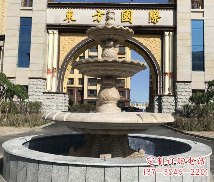 天津三层欧式喷泉石雕,为小区增添质感