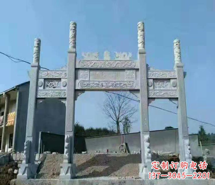 天津三门仿古牌坊石雕,精致雕刻典雅之美