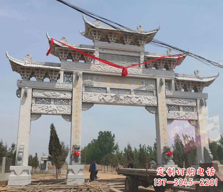 天津三门五楼大理石牌坊石雕_2