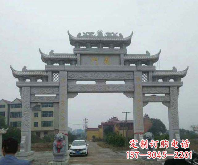 天津三门五楼仿古牌坊石雕