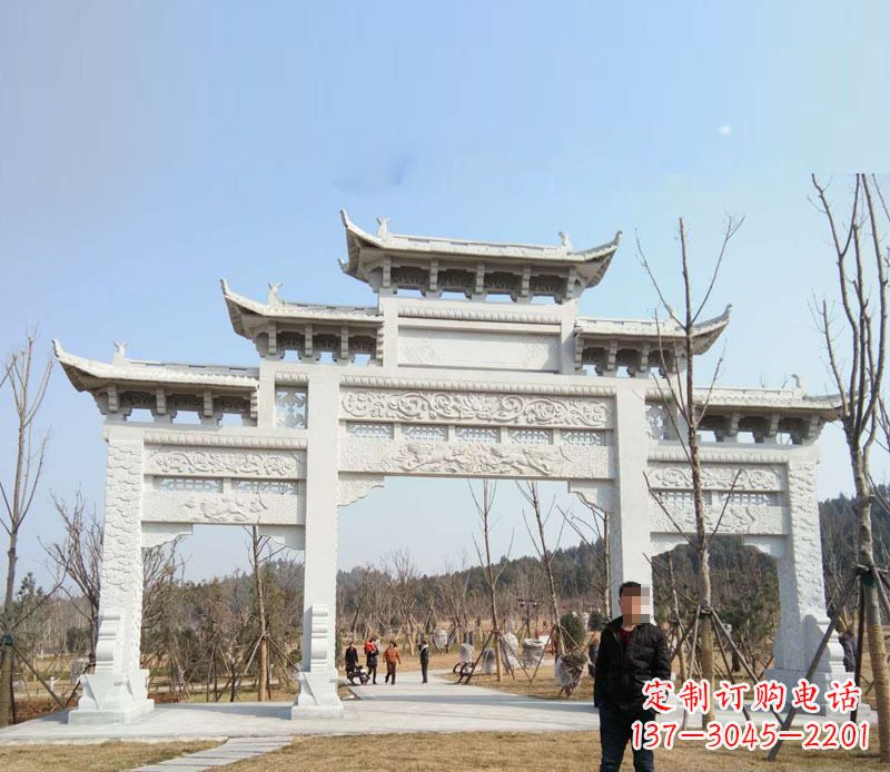 天津三门五楼汉白玉牌坊石雕