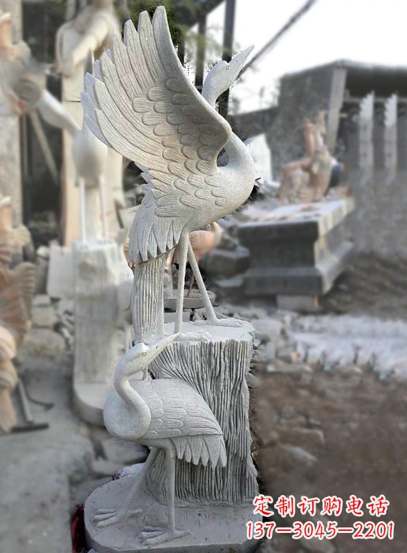 天津石雕仙鹤景观摆件
