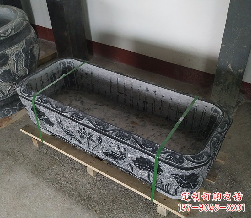 天津石浮雕鱼缸仿古鱼缸石雕