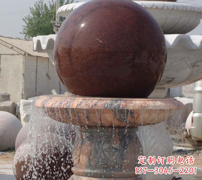 天津石来运转小型风水球喷泉石雕