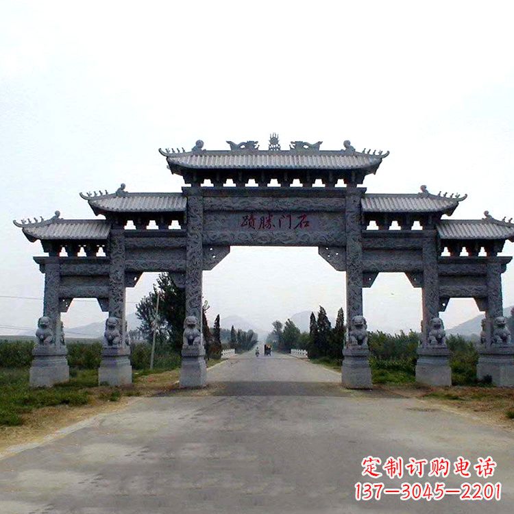 天津石门胜迹青石仿古石雕牌楼