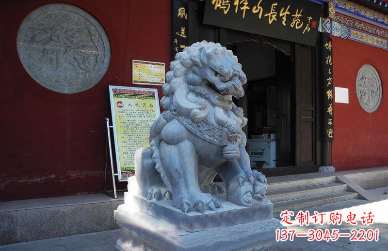 天津石狮子寺庙门口石雕