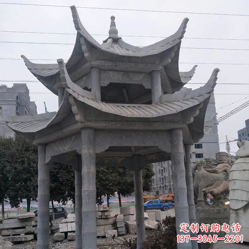 天津双层八角石雕凉亭