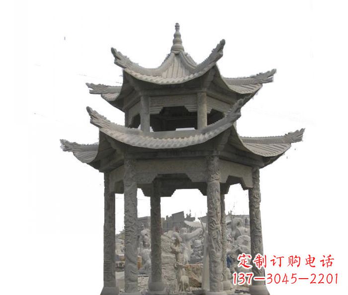 天津双层仿古石雕凉亭 (2)