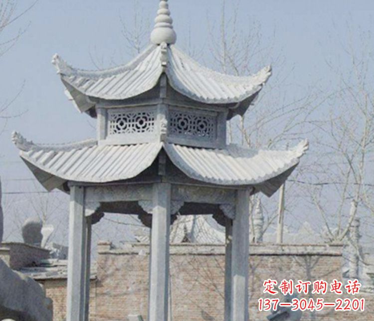 天津双层仿古六角凉亭石雕