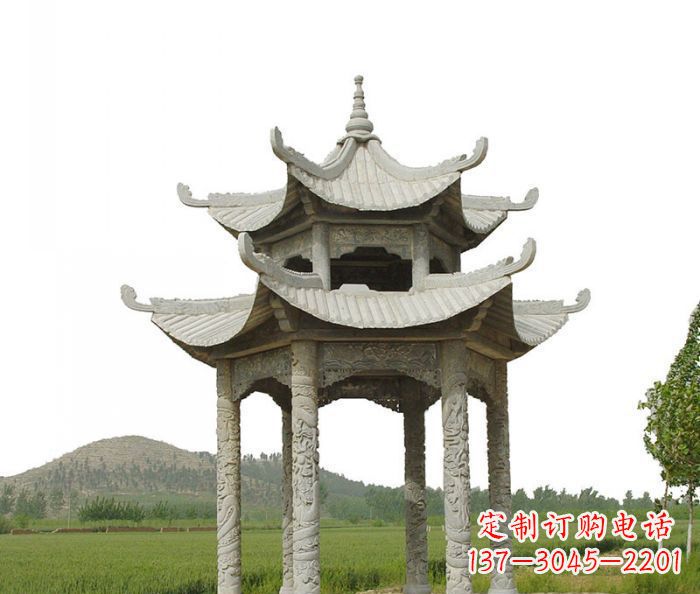 天津双层仿古石雕凉亭