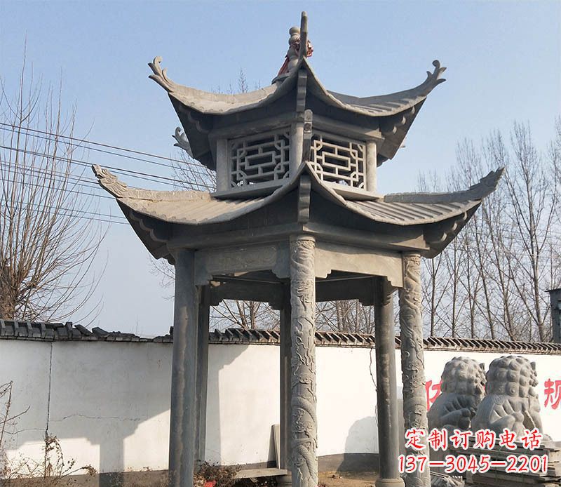 天津双层户外凉亭石雕 (2)