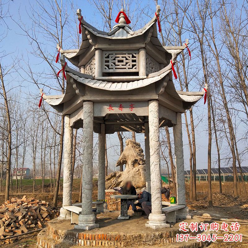 天津双层六角石凉亭