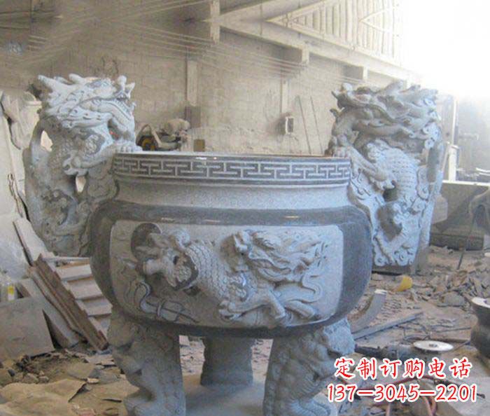 天津寺庙景观龙头水缸石雕