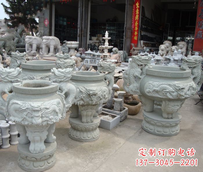 天津寺庙景观龙头石雕水缸