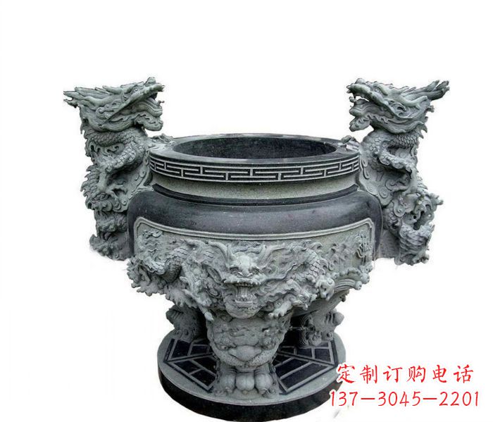 天津寺庙景观龙头水缸石雕 (2)