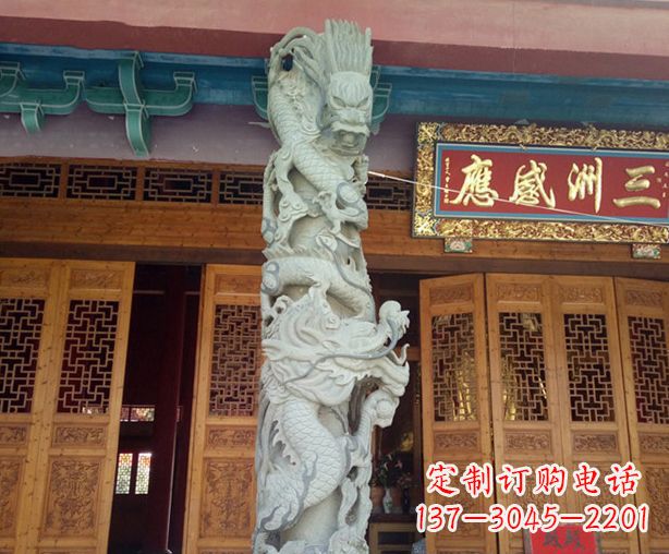 天津寺庙景观龙柱石雕 (2)