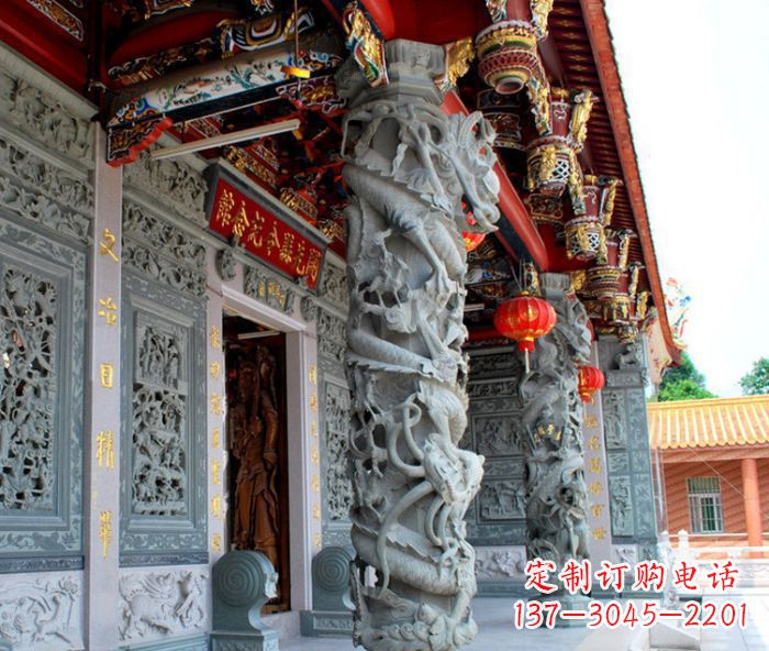 天津寺庙景观龙柱石雕
