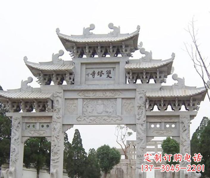 天津寺庙三门牌坊石雕 (2)