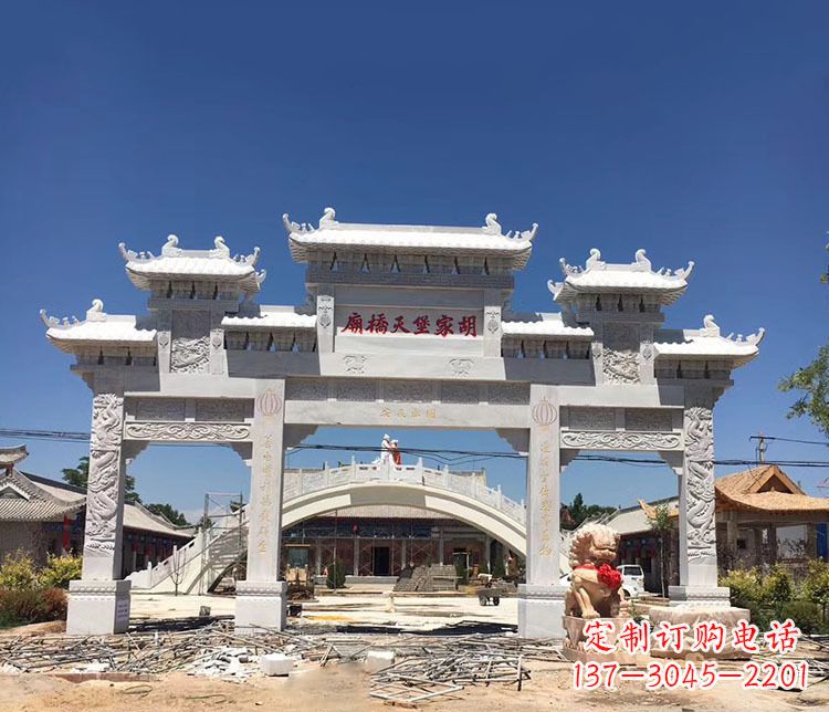 天津寺庙三门五楼石牌坊石雕_1
