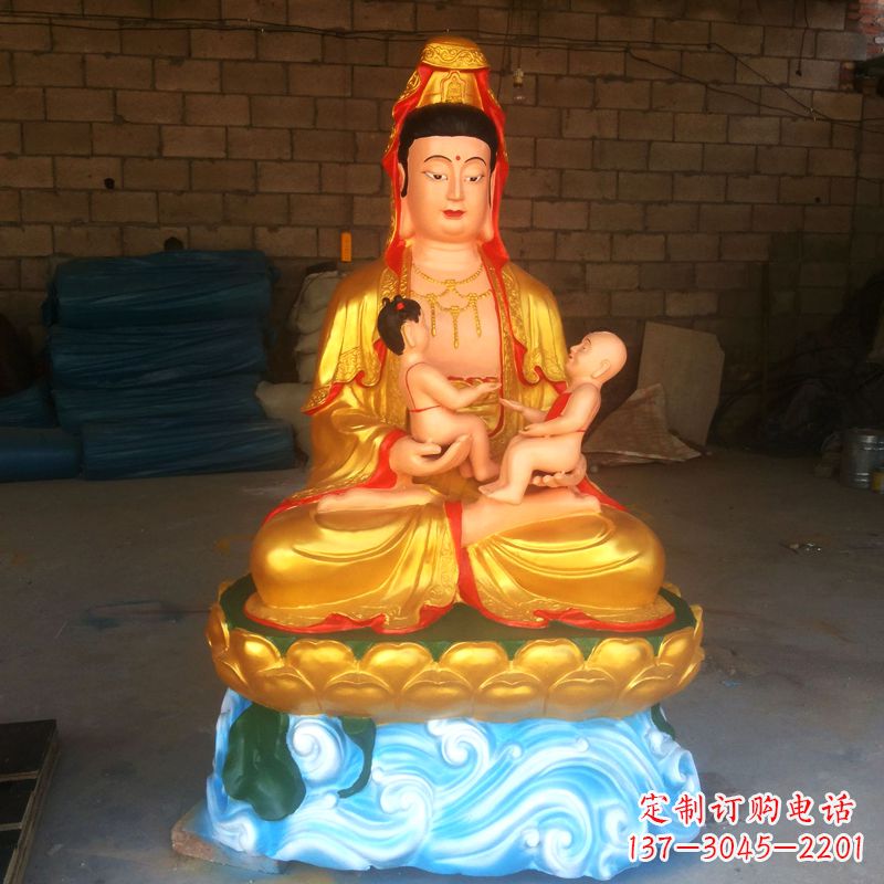 天津送子观音彩绘漆金雕塑