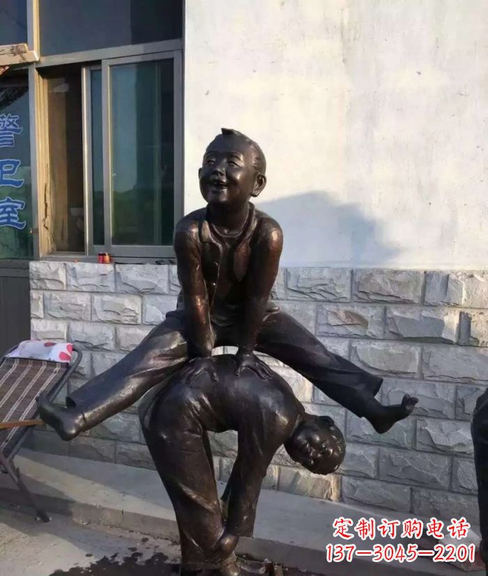 天津跳马儿童铜雕 (2)