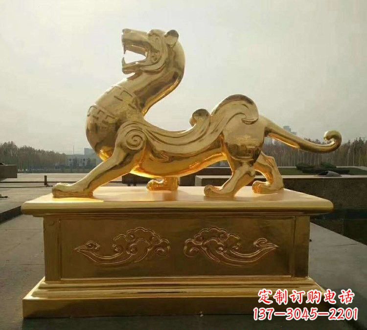 天津贴金古代神兽青龙雕塑