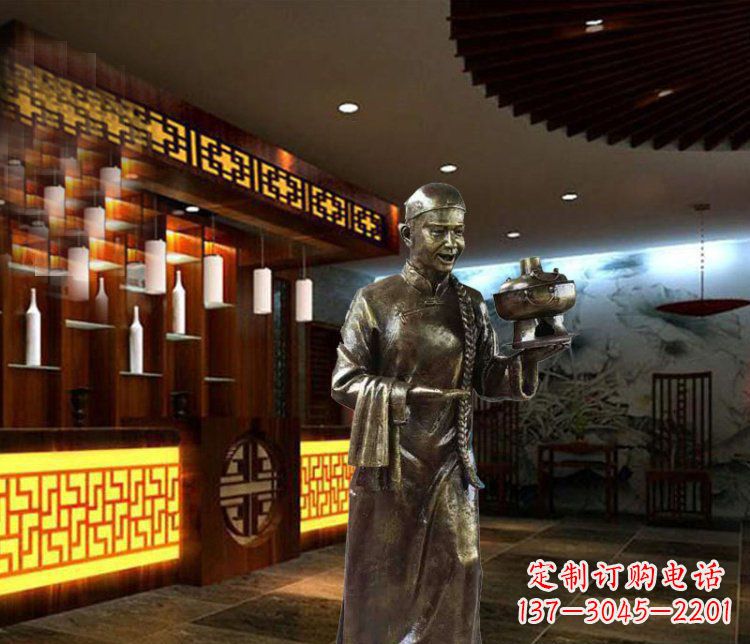 天津铜雕店小二小品人物雕塑