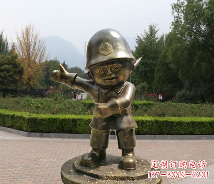 天津铜雕儿童交通警察
