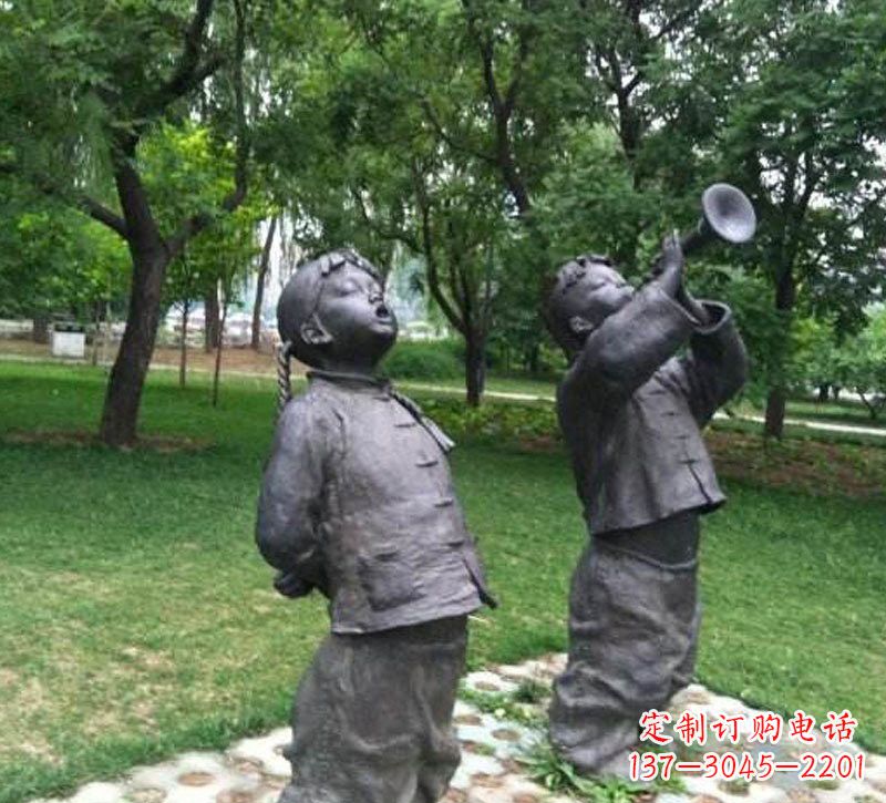 天津铜雕儿童吹唢呐