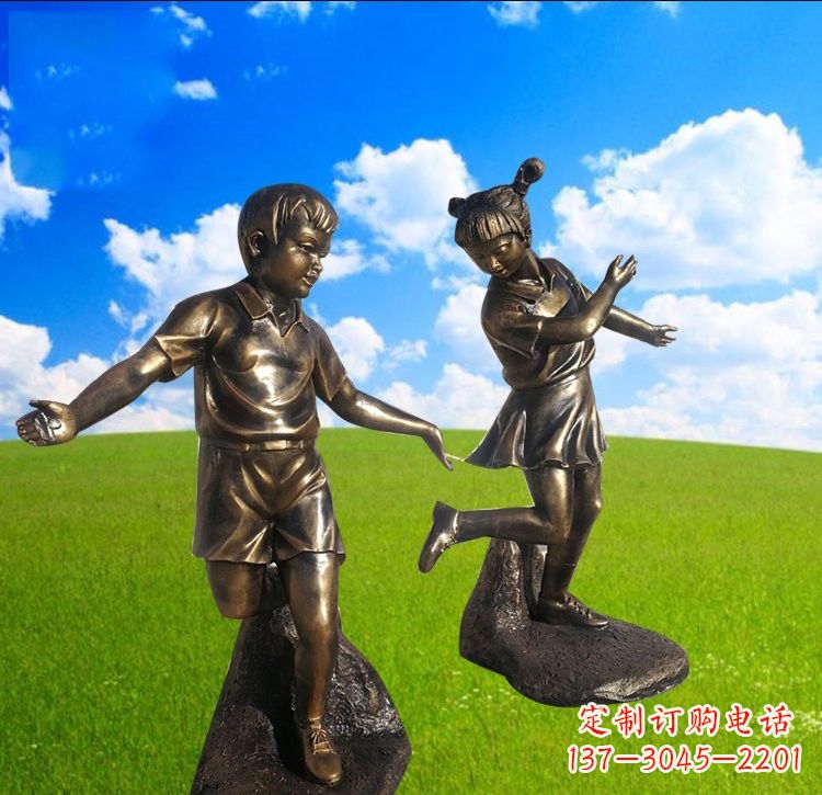 天津铜雕儿童踢毽子